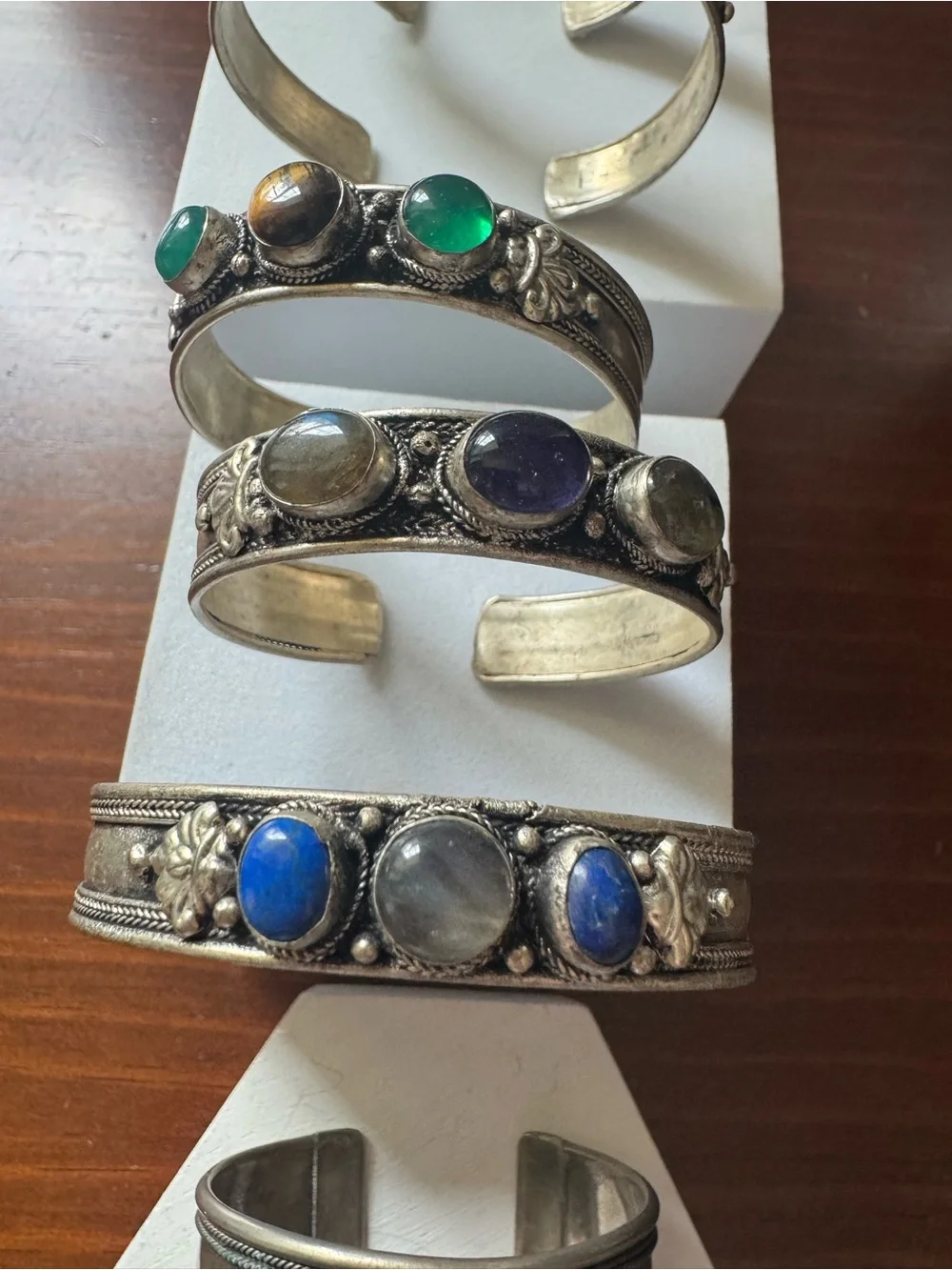 Vintage Lot of Six Silver Tone Rhinestone Bangle Bracelets